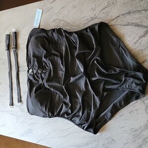 YONIQUE bandeau swimsuit one piece lace-up chest detail  black plus size 18W